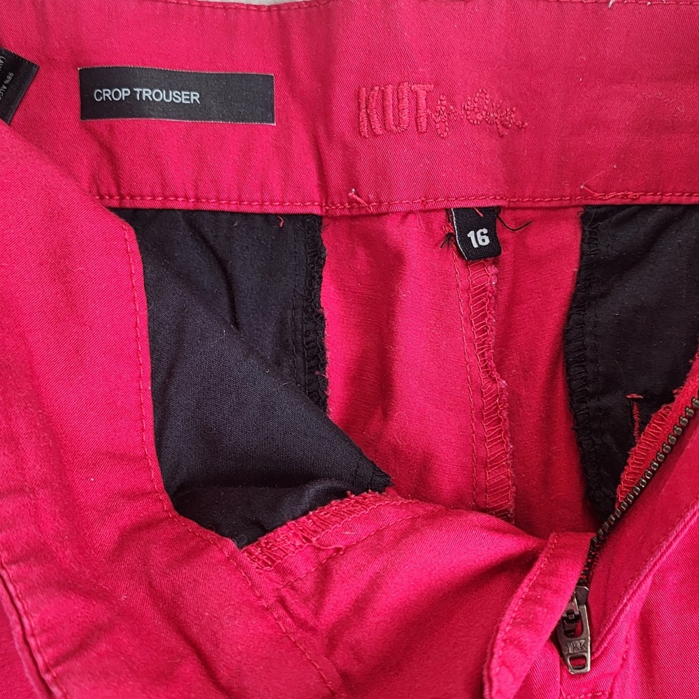 Kut from the Kloth‎ Crop Trouser Women 16 Red Cuffed Chino Stretch Casual - Picture 3 of 10